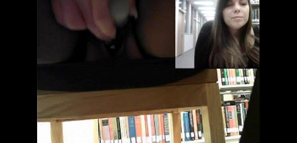  Horny slut masturbating in the library